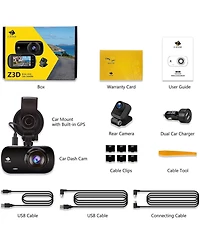 Z-edge 2K 2560x1440 Dual Lens Dash Cam, Front and Rear Dash Camera with Gps