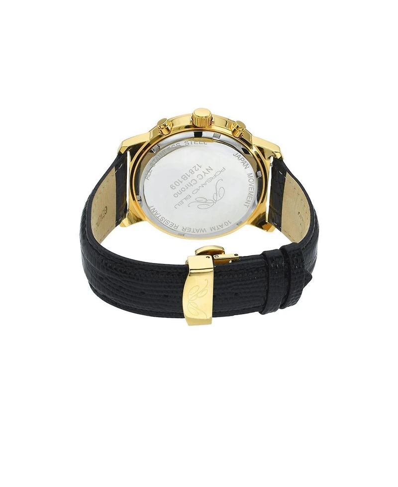 Nyc Chrono Genuine Leather Gold Tone & Black Men's Watch 1281BNYL