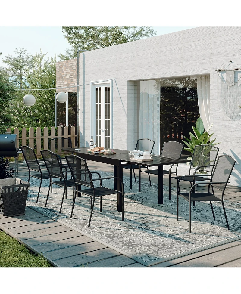 Mondawe 9-Piece Steel Mesh Table And Chair Set With 8 Pcs Steel Mesh Dining Chairs