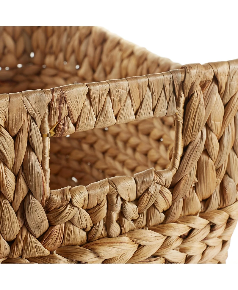 Casafield Set of 3 Oval Baskets with Handles - Natural, Water Hyacinth Woven Storage Totes for Blankets, Laundry, Bathroom, Bedroom, Living Room