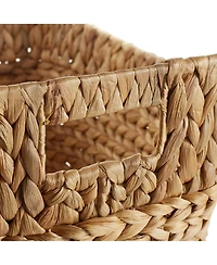 Casafield Set of 3 Oval Baskets with Handles - Natural, Water Hyacinth Woven Storage Totes for Blankets, Laundry, Bathroom, Bedroom, Living Room