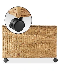 Casafield Rolling Storage Basket Cart with Lid and Wheels, Natural - Woven Water Hyacinth Divided Sorting Bin for Kitchen, Pantry, Laundry, Garage