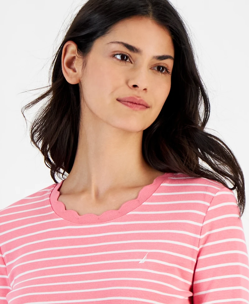 Nautica Jeans Women's Cotton Striped 3/4-Sleeve Top