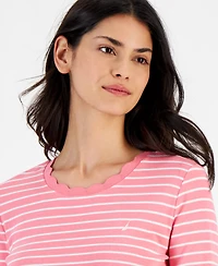 Nautica Jeans Women's Cotton Striped 3/4-Sleeve Top