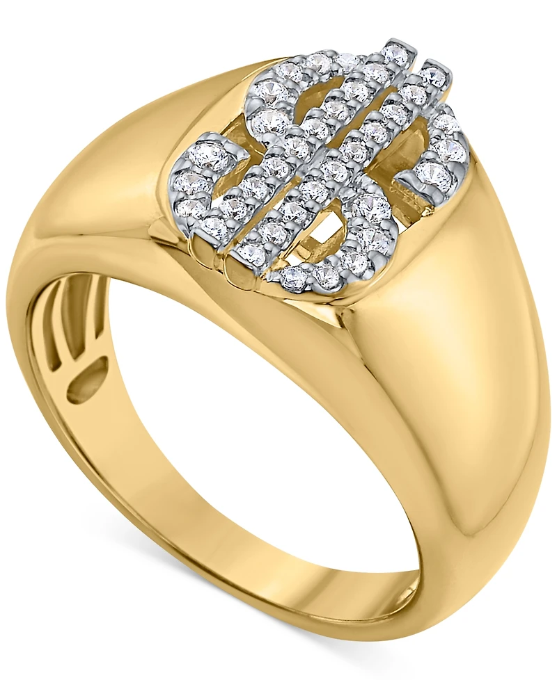 Men's Diamond Dollar Sign Ring (1/3 ct. t.w.) in 14k Gold-Plated Sterling Silver