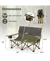 Gymax Oversized Camping Chair Folding Loveseat Camping Couch w/ Cup Holders & Padding Green