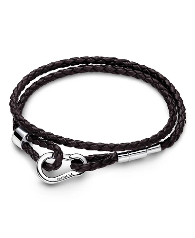 Pandora Brown Braided Double Leather Bracelet