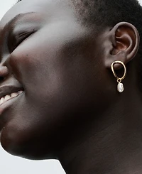 Pandora 14K Gold-Plated Shaped Circle Baroque Treated Freshwater Cultured Pearl Earrings