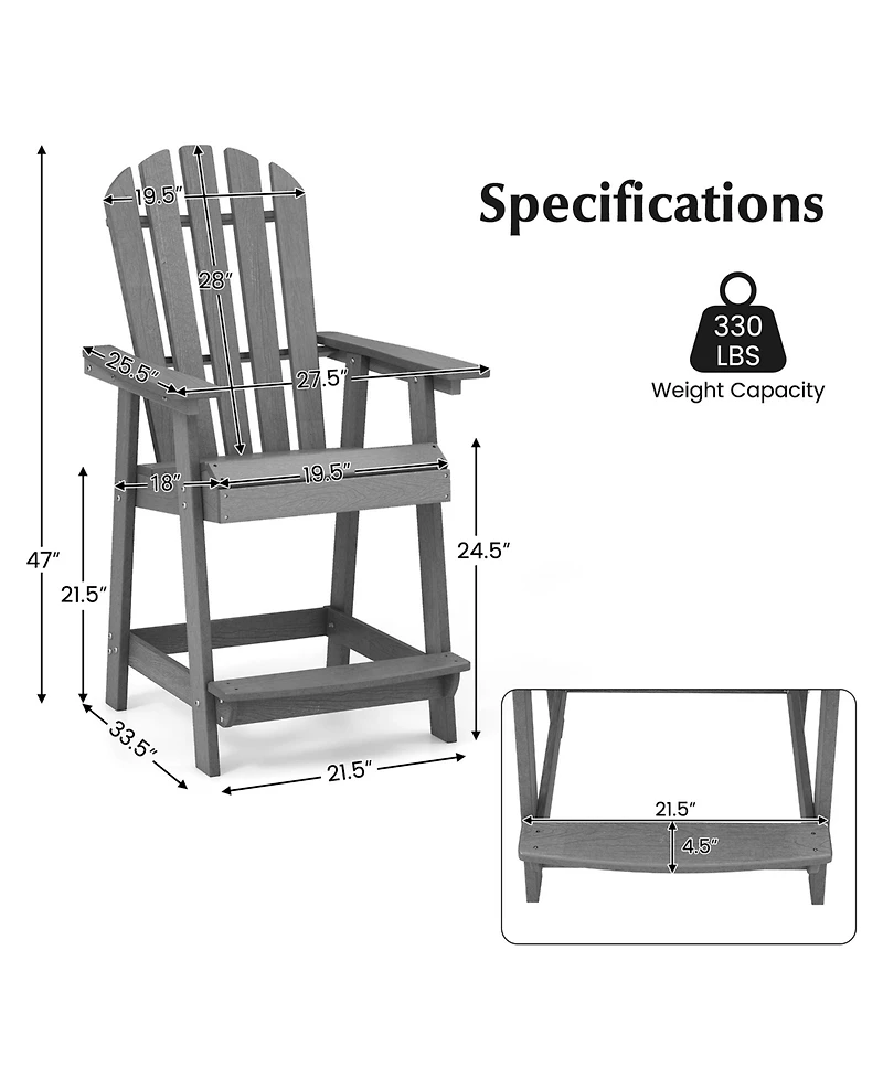 4 Pcs Tall Bar Stool Hdpe Patio Chair with Armrest Footrest Home Indoor Outdoor