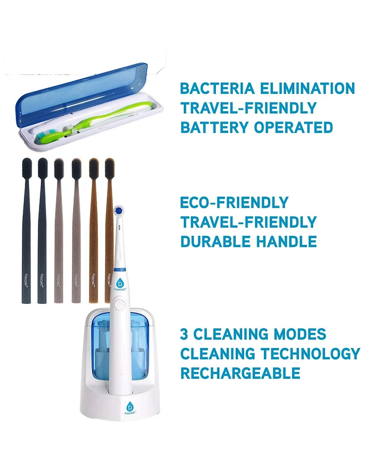 Pursonic Family Dental Bundle: Rechargeable Electric Toothbrush, 6 Eco Cedarwood Brushes & Portable Uv Sanitizer