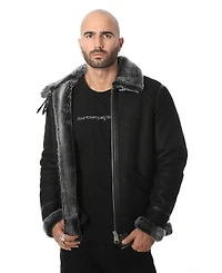 Furniq Uk Men's Shearling Biker Jacket, Vintage Like Camel with Beige Curly Wool