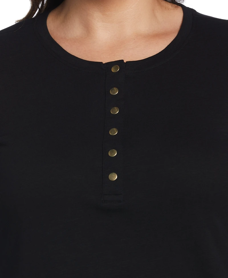 Ella Rafaella Plus Cotton 3/4 Sleeve Henley Top