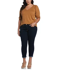Ella Rafaella Plus Size Cotton Smocked Elbow Sleeve Top