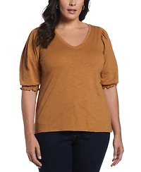 Ella Rafaella Plus Size Cotton Smocked Elbow Sleeve Top
