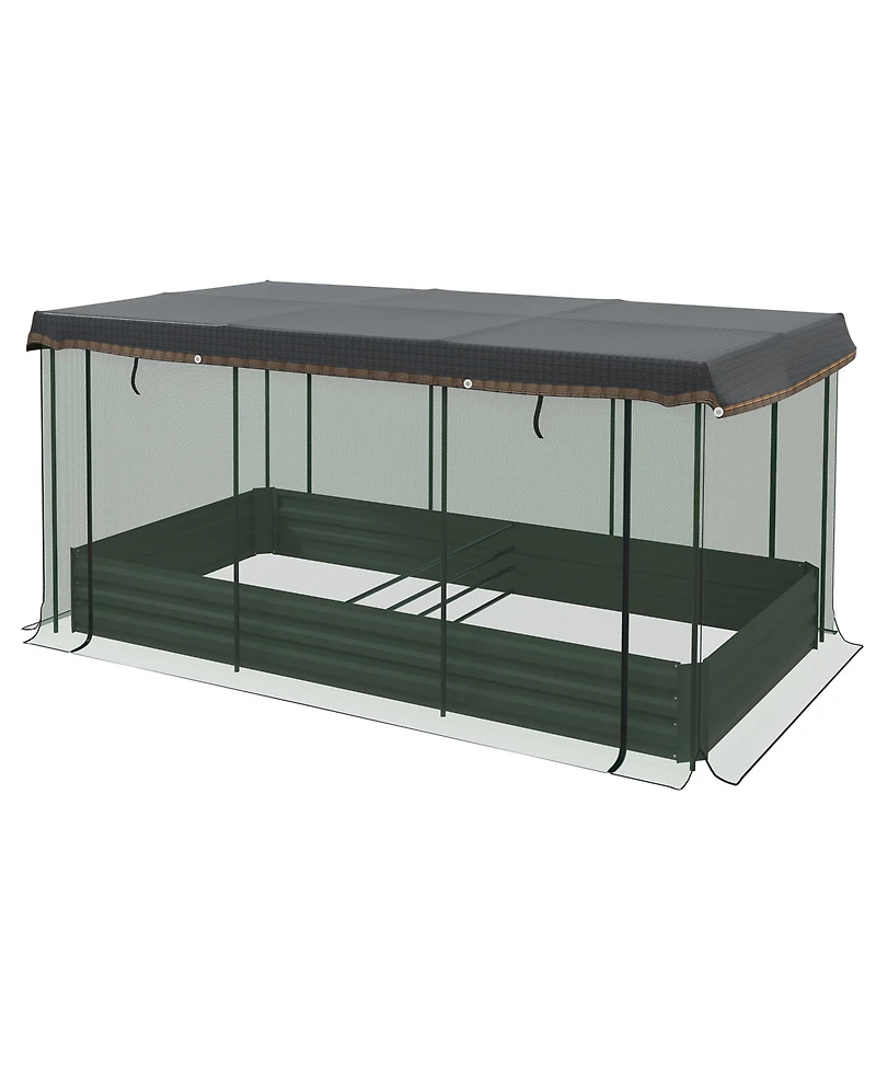 Outsunny Galvanized Raised Garden Bed with Crop Cage & Shade Cloth