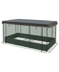 Outsunny Galvanized Raised Garden Bed with Crop Cage & Shade Cloth