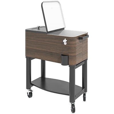 Outsunny Patio Cooler Cart with Bottle Opener 60 Qt. Rolling Ice Chest
