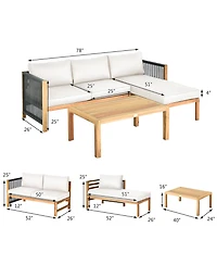3 Pieces Patio Acacia Wood Sofa Conversation Sets with Nylon Rope Armrest