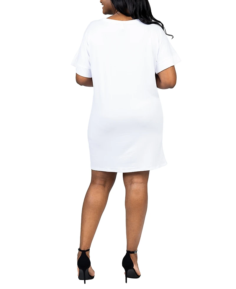24seven Comfort Apparel Plus Loose Fit V-Neck T Shirt Dress