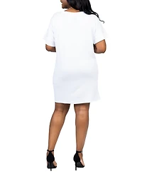 24seven Comfort Apparel Plus Loose Fit V-Neck T Shirt Dress