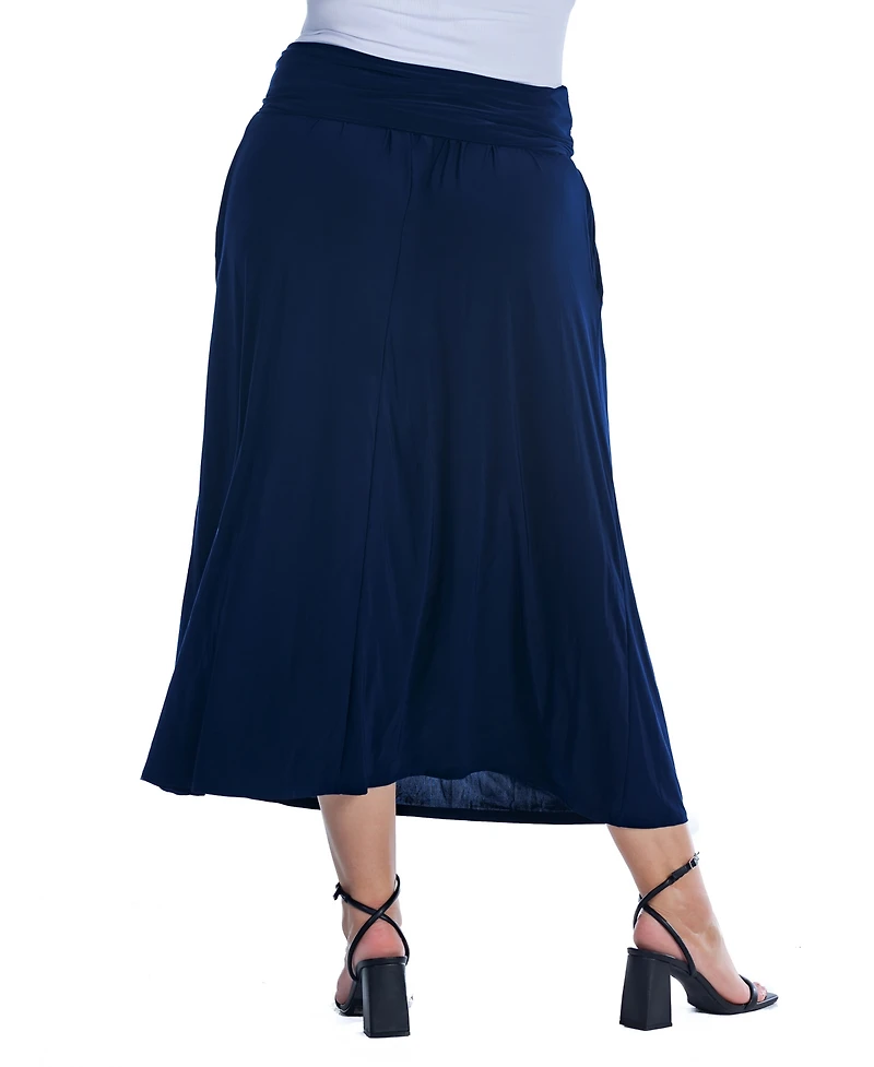 24seven Comfort Apparel Plus Foldover Maxi Skirt With Pockets