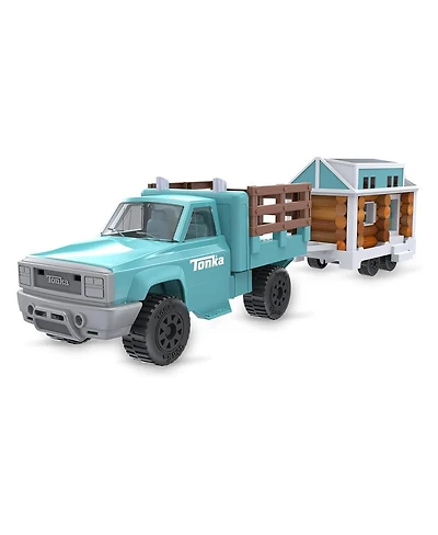 Cruisin' Tonka Classic Pickup Truck with Lincoln Logs Tiny Home on Trailer