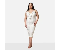 Rebdolls Women's Plus Orchid Mesh 3D Flower Midi Bodycon Dress