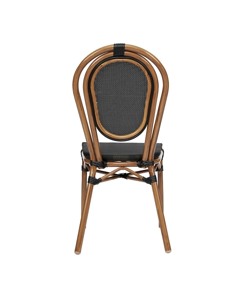 Merrick Lane Mael Set Of Two Stacking Thonet Bistro Style Chair With Textilene Seat And Bamboo Finished Metal Frame For Indoor/Outdoor Use
