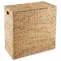Casafield 2-Section Laundry Hamper with Lid and Removable Liner Bags - Natural, Woven Water Hyacinth Laundry Basket for Clothes