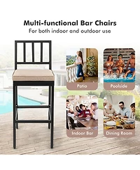 Set of 2 Patio Bar Chairs with Detachable Cushion and Footrest