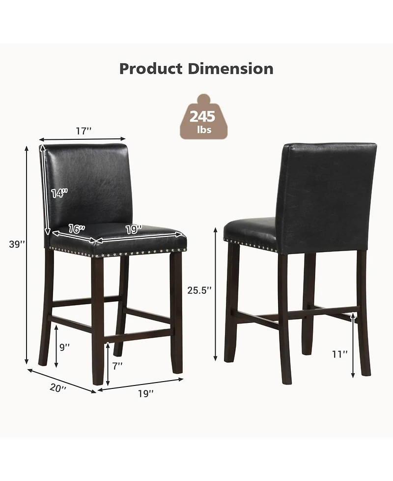 Sugift Set of 2 Bar Stools with Back for Kitchen Island