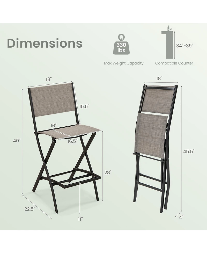 Sugift Outdoor Folding Bar Height Stool Set of 4 with Metal Frame and Footrest