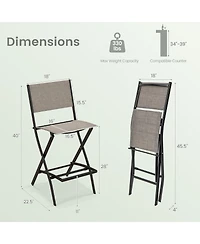Sugift Outdoor Folding Bar Height Stool Set of 4 with Metal Frame and Footrest