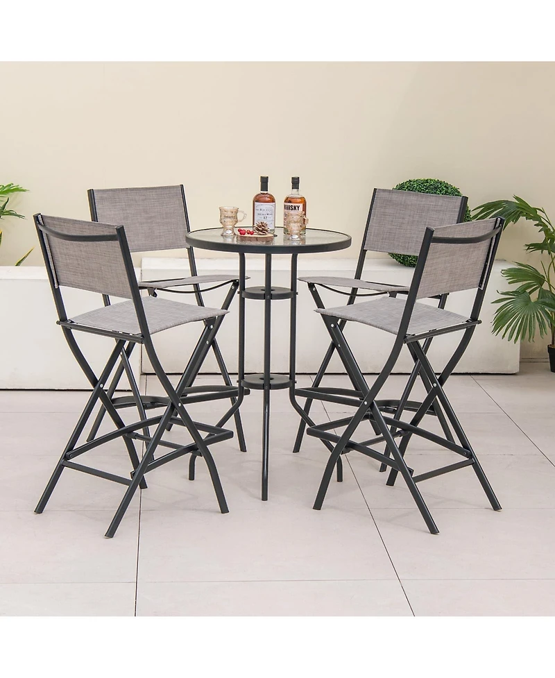 Sugift Outdoor Folding Bar Height Stool Set of 4 with Metal Frame and Footrest