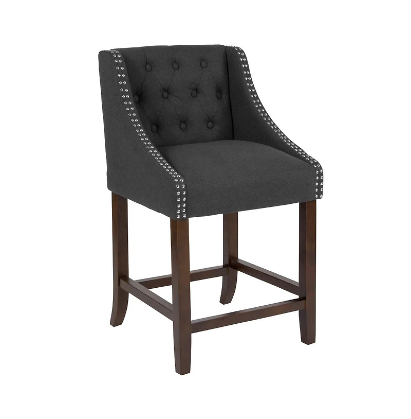 Hadleigh Upholstered Counter Stool 24" High Transitional Tufted Counter Stool With Accent Nail Trim