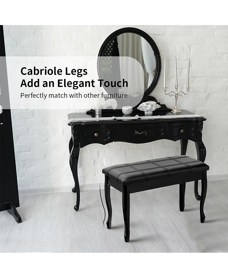 Sugift Solid Wood Pu Leather Piano Bench with Storage