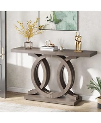 Tribesigns 55 inches Console Table with Geometric Base, Farmhouse Hallway Table, Wooden Entryway Vintage Sofa Unique Long Accent
