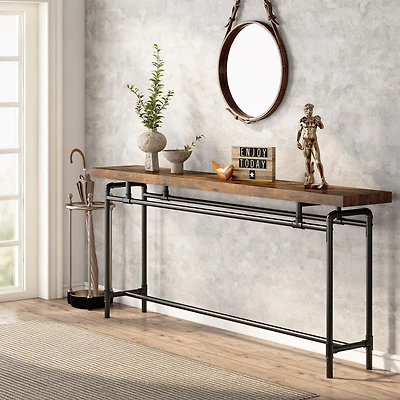 Tribesigns Console Table, 70.9 Inches Extra Long Sofa Table for Living Room, Industrial Narrow Console Sofa Tables Behind Couch, Rustic Brown