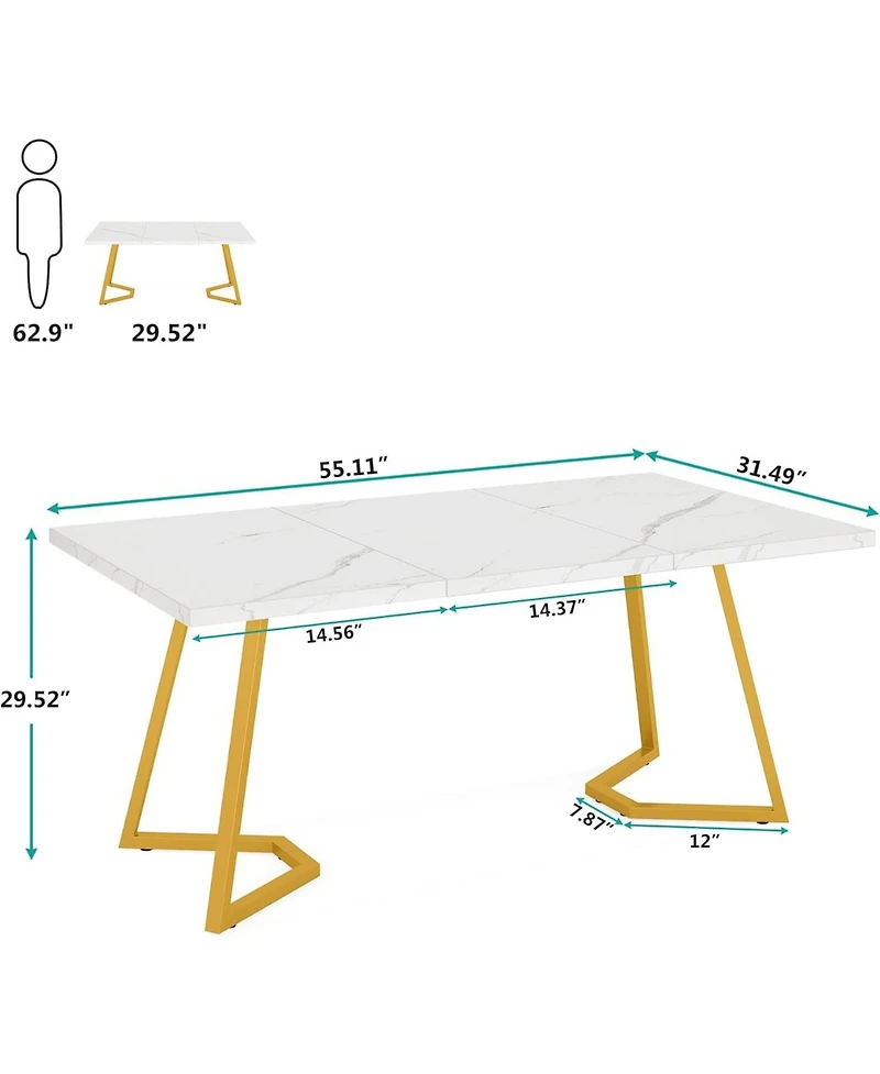 Tribesigns Modern Gold Computer Desk: 55 Inches White and Gold Home Office Desk with Metal Legs, Faux Marble Study Writing Table for Small Spaces, Sim