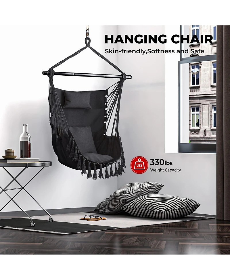 Sugift Hanging Rope Swing Chair with Soft Pillow and Cushions