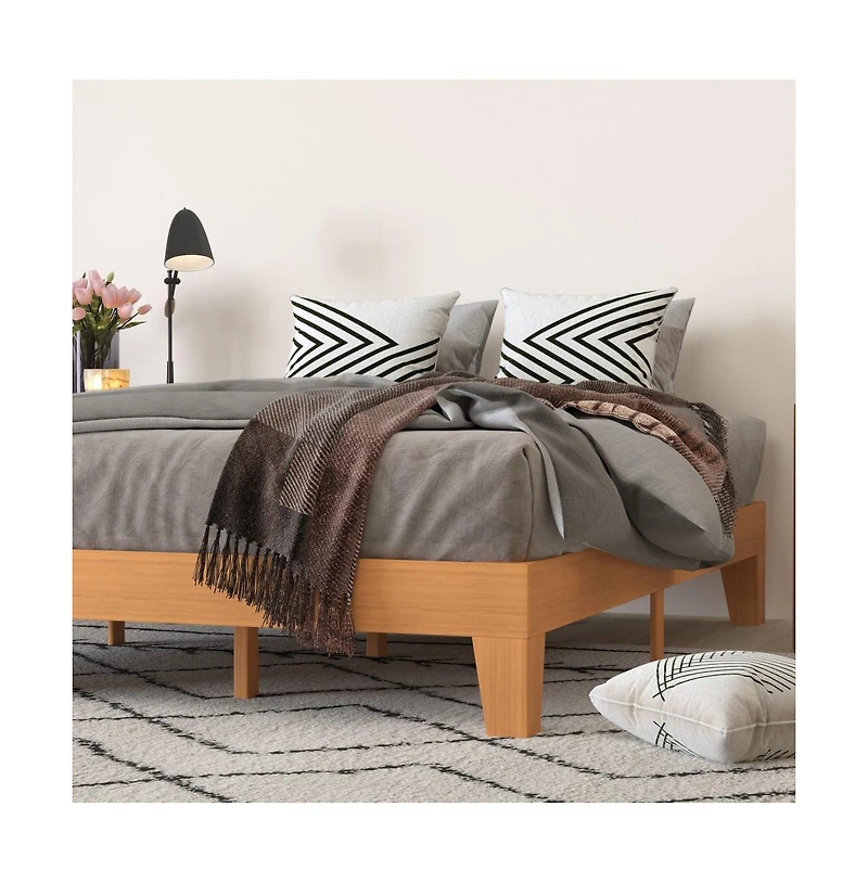 Merrick Lane Eduardo Platform Bed Frame, Solid Wood Frame With Slatted Support