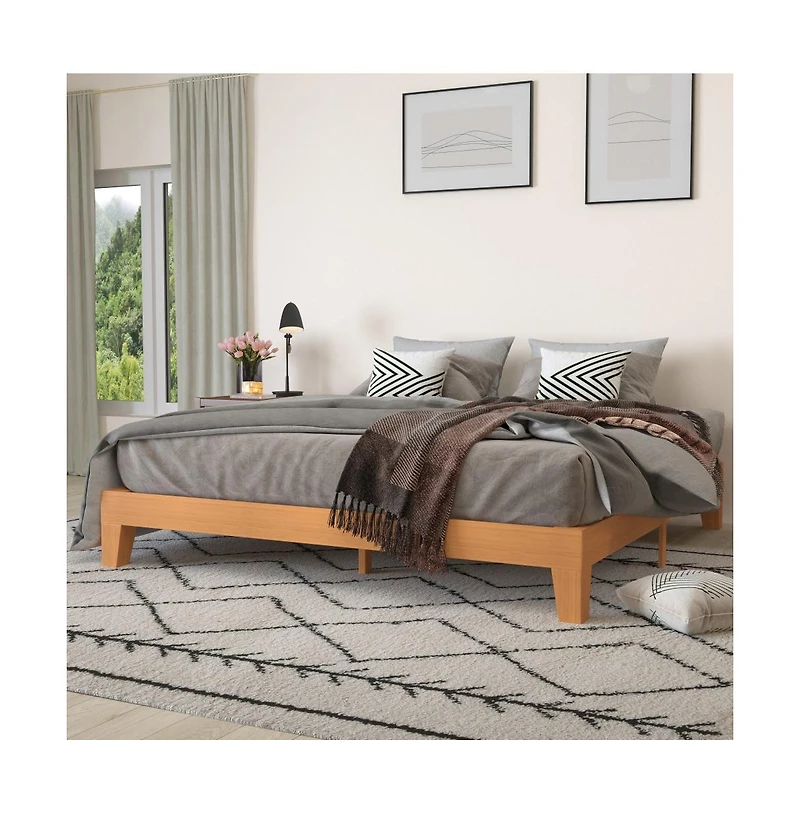 Merrick Lane Eduardo Platform Bed Frame, Solid Wood Frame With Slatted Support