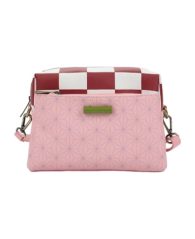 Demon Slayer Nezuko Metal Badge Women's Pink Crossbody Handbag