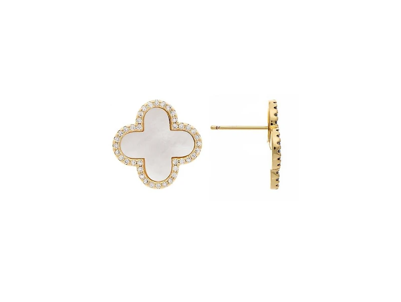 Mother of Pearl and Cubic Zirconia Clover Stud Earrings