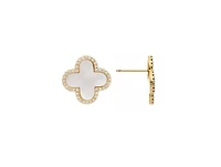Mother of Pearl and Cubic Zirconia Clover Stud Earrings