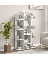 Bookshelf Tree-Shaped Bookcase with 13 Storage Shelf Rustic Industrial Style