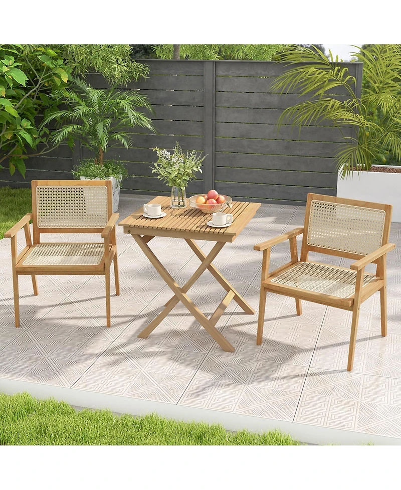Costway 27.5" Patio Bistro Table with Slatted Tabletop Sturdy Wood Frame & Thickened Top