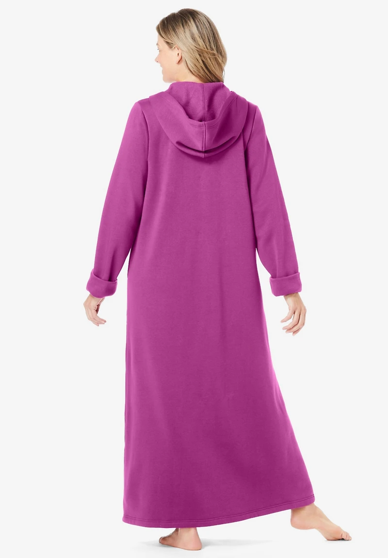 Dreams & Co. Women's Long Hooded Fleece Sweatshirt Robe