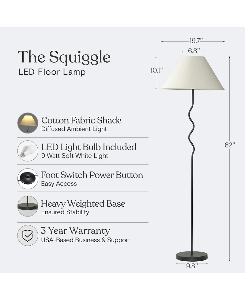 Squiggle 22" Led Contemporary Modern Floor Lamp with Empire Shade