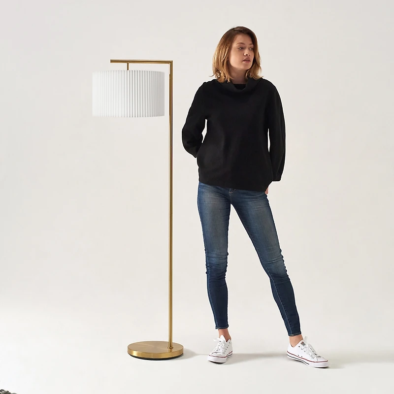 Brightech Montage Modern 60" Led Arc Floor Lamp with Pleated Fabric Drum Shade, Smart Plug Compatible, Bulb Included